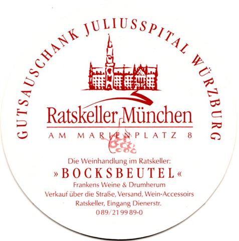 münchen m-by ratskeller 2a (rund200-hg weiß-bocksbeutel-u 4 zeilen text-rot) 